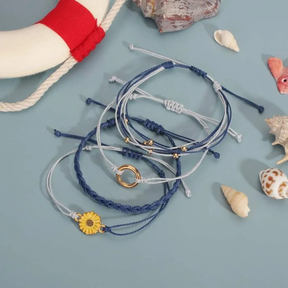Sunflower String Bracelet Handmade Braided Rope Charms Boho Surfer Bracelet for